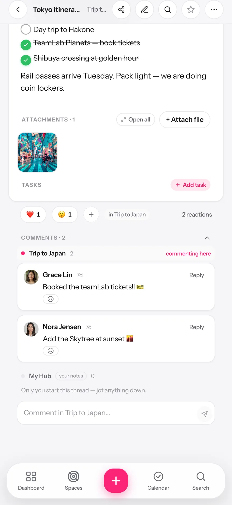 Comments and emoji reactions inside a Glim capsule