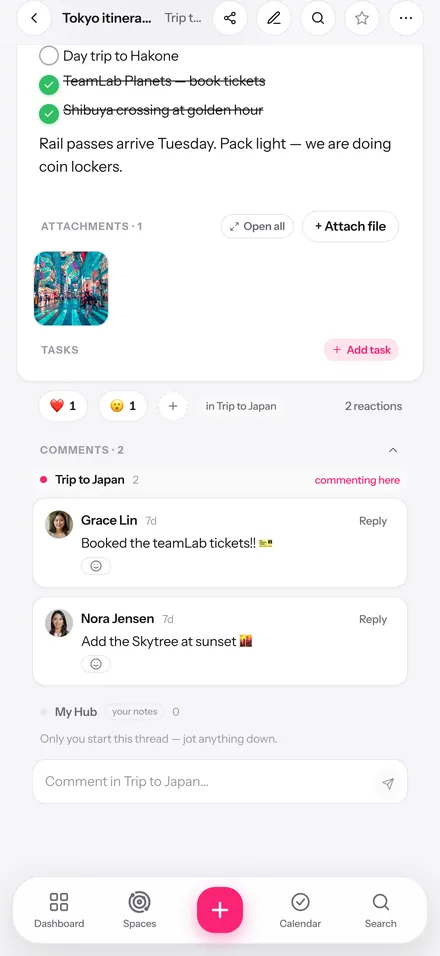 Comments and emoji reactions inside a Glim capsule