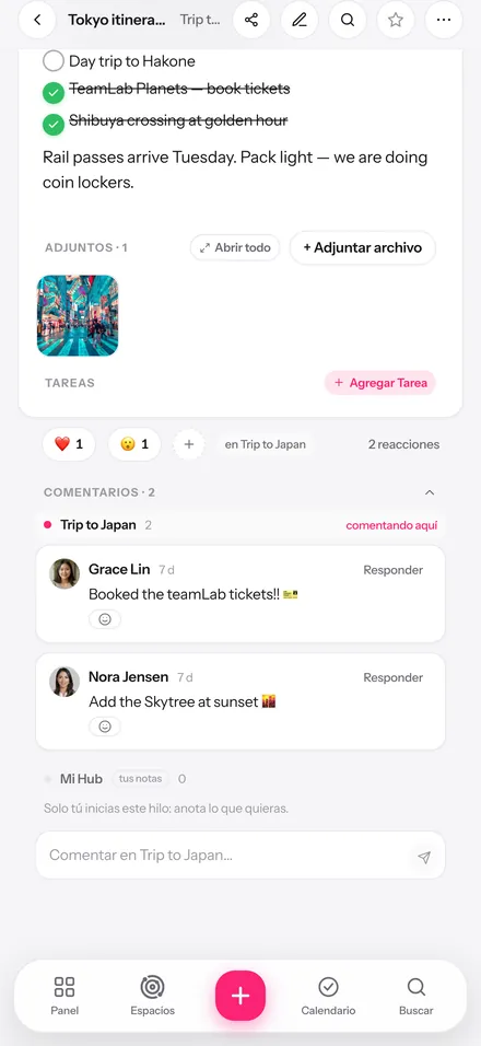 Comentarios y reacciones dentro de una cápsula de Glim