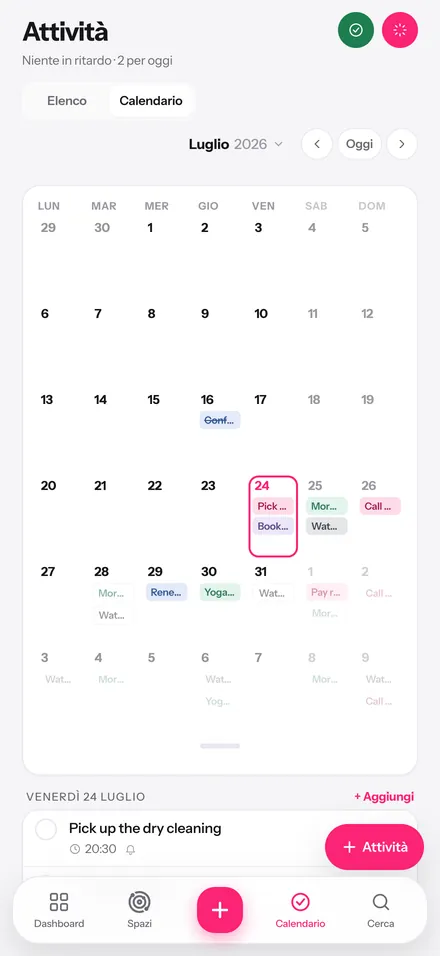 Calendario mensile di Glim con attività ricorrenti