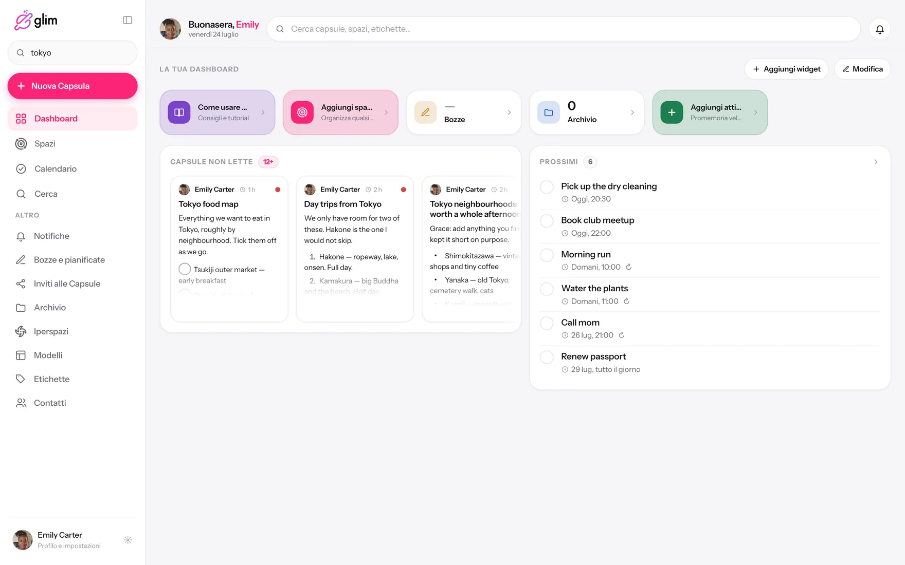 Glim su un portatile, con gli spazi condivisi — Dashboard